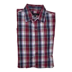 Banana Republic Linen Shirt Mens Large Red Plaid Button Up made in Bangladesh